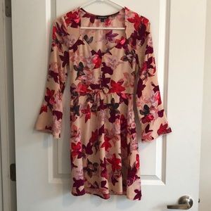 Express Pink/Peach Flowy Dress with Long Sleeves